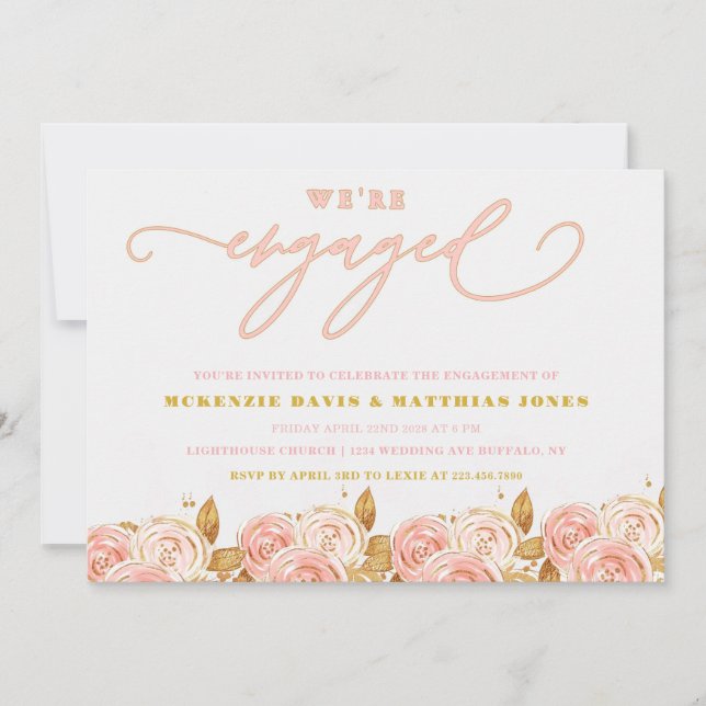  Pink Gold Peony We’re Engaged Engagement Party Invitation (Front)