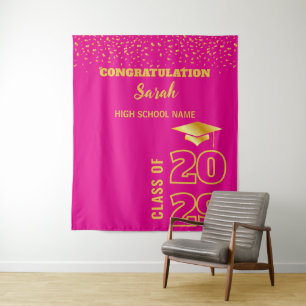 Pink & Gold Personalized Graduation Party Custom Tapestry