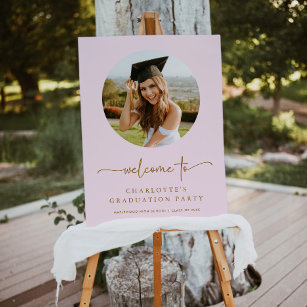 Pink & Gold Photo Graduation Welcome Sign