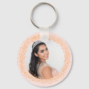 Pink gold photo sparkles girl keychain