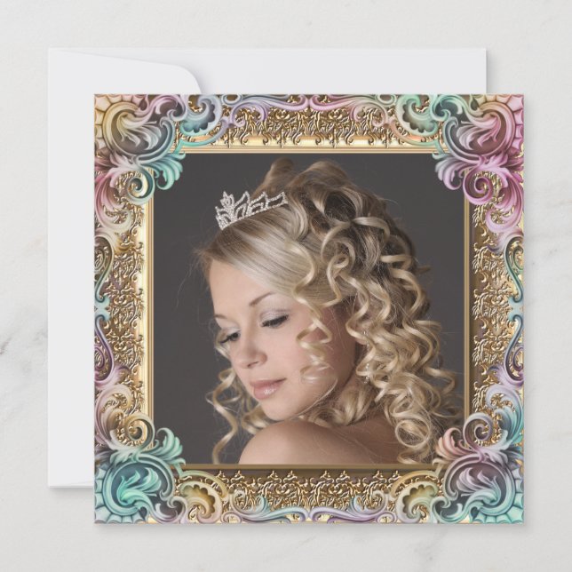 Pink Gold Photo Sweet Sixteen Birthday Party Invitation (Front)