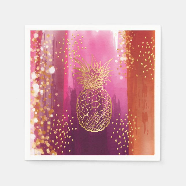 Pink Gold Pineapple Glitter Napkin (Front)