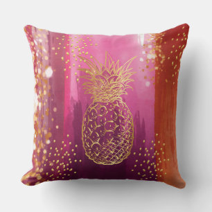 Pink Gold Pineapple Glitter Throw Pillow