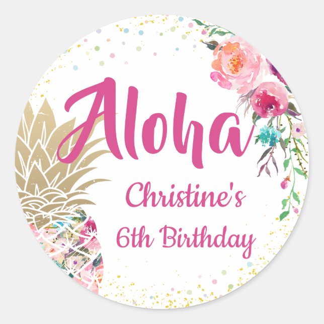 Pink Gold Pineapple Tropical Floral Party Favour Classic Round Sticker (Front)