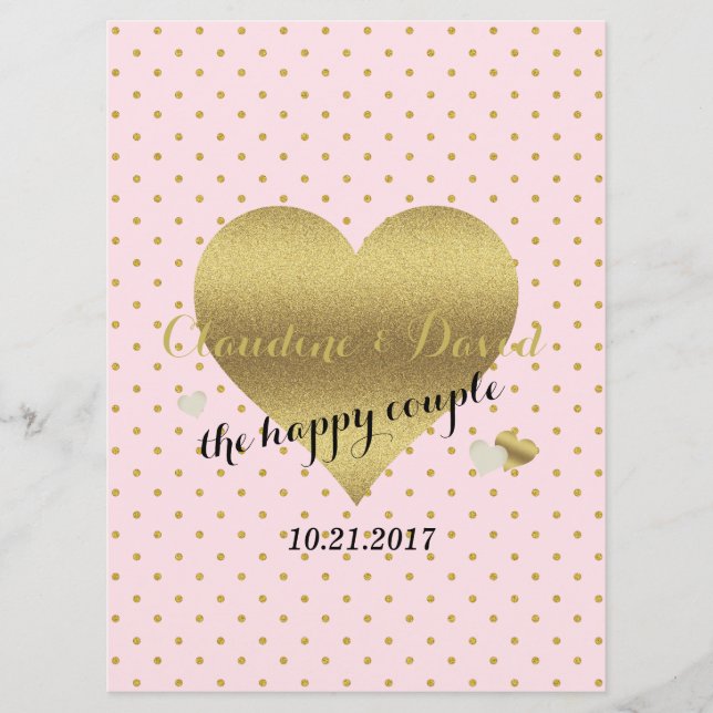 Pink & Gold Polka Dot Elegant Wedding Party Program (Front)