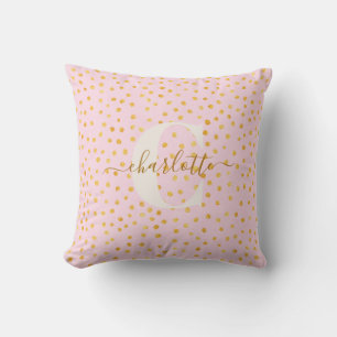 Pink Gold Polka Dot Monogram Decor Throw Pillow