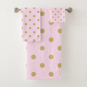 Pink & Gold Polka Dots Modern Trendy Girly Pattern Bath Towel Set