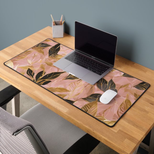 Pink Gold Popular Boho Leaves Collection Desk Mat (Office 2)