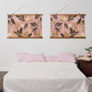 Pink Gold Popular Boho Leaves Collection Hanging Tapestry