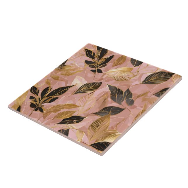 Pink Gold Popular Boho Leaves Collection Tile (Side)