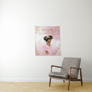 Pink Gold Princess Baby Shower Backdrop Banner Tapestry