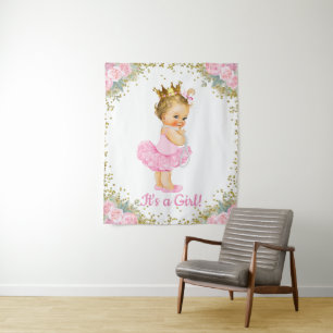 Pink Gold Princess Baby Shower Backdrop Banner Tapestry