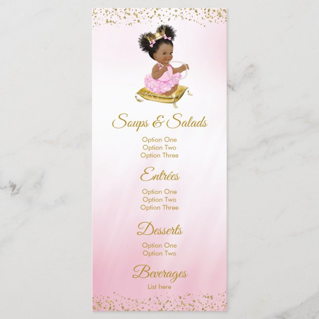 Pink Gold Princess Baby Shower Menus (Front)