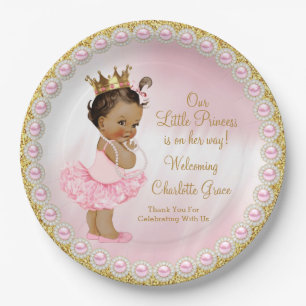 Pink Gold Princess Baby Shower Paper Plates