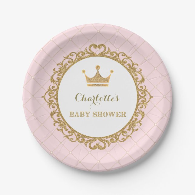 Pink Gold Princess Baby Shower Party 7" Plate (Front)