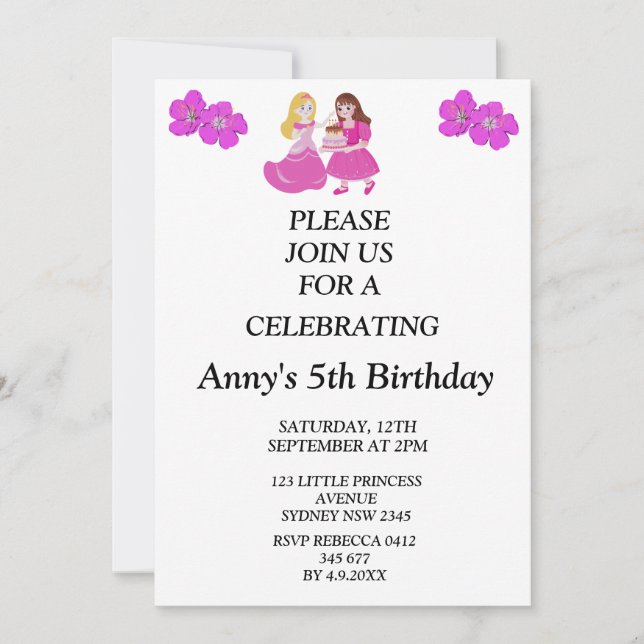 Pink & Gold princess birthday invitation (Devant)