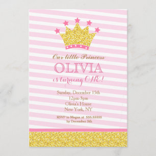 Pink Gold Princess Birthday Invitations