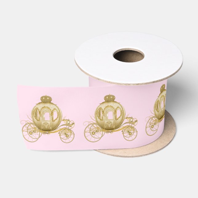 Pink Gold Princess Carriage Satin Ribbon (Spool)