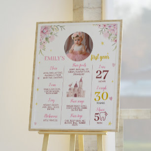 Pink Gold Princess Crown Birthday Milestone Sign