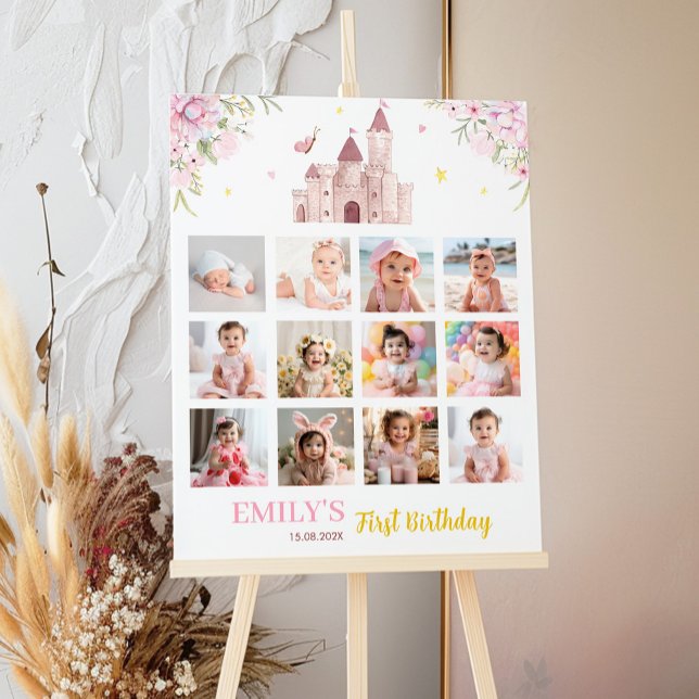 Pink Gold Princess Crown Birthday Milestone Sign (Creator Uploaded)