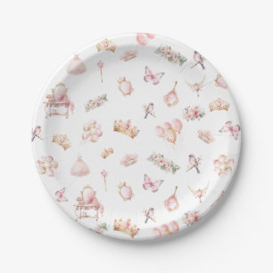 Pink Gold Princess Crown Birthday Party  Paper Plate