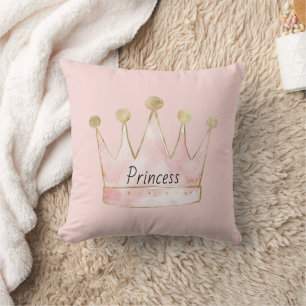 Pink Gold Princess Crown Throw Pillow