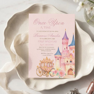  Pink gold Princess Fairytale Birthday Party Invitation