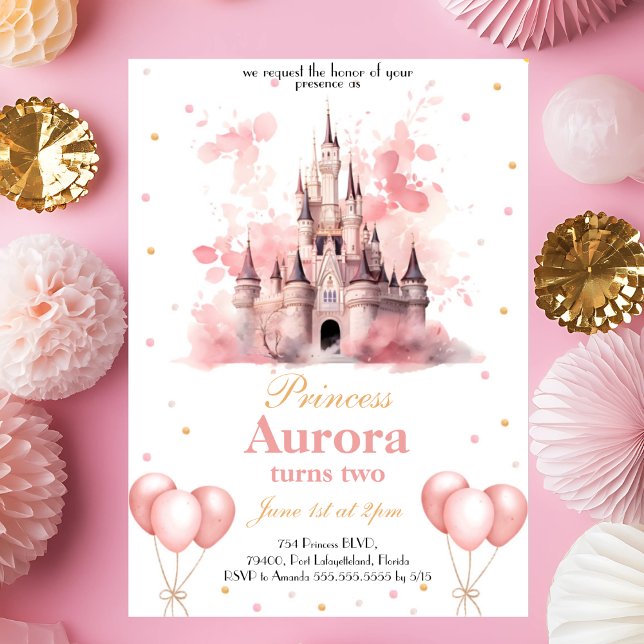 Pink Gold Princess Invitation de fête d'anniversai (Créateur téléchargé)