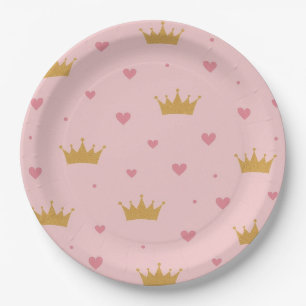 Pink & Gold Princess Pattern Paper Plate