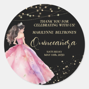 Pink Gold Princess Quinceañera Classic Round Sticker