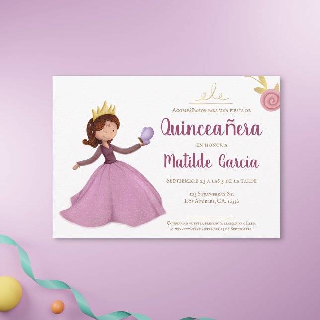 Pink Gold Princess Spanish Quinceañera  Invitation (Creator Uploaded)