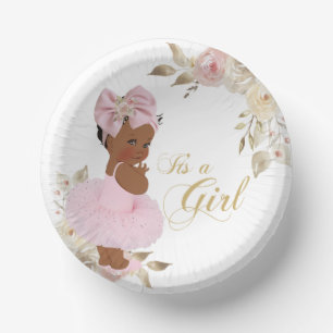 Pink Gold Princess Tutu Baby Shower Paper Plate
