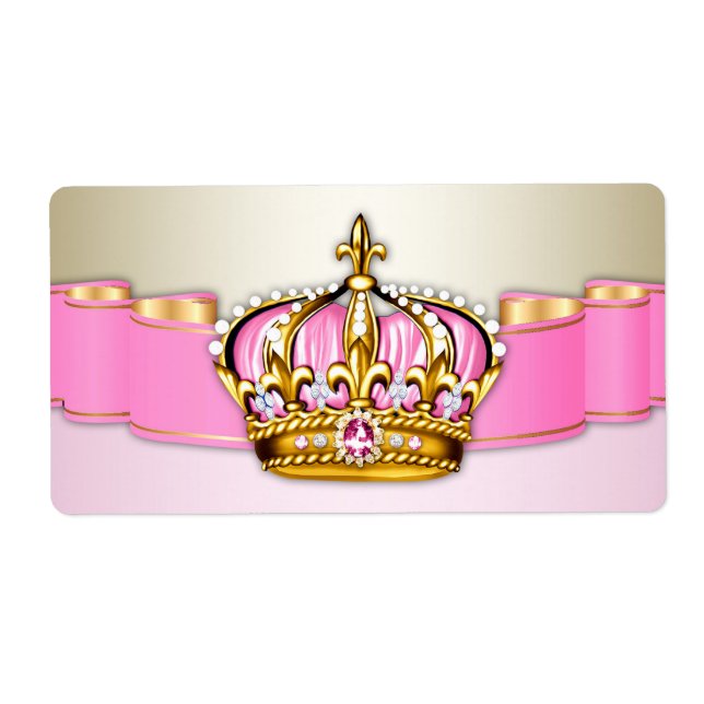 Pink Gold Princess Water Bottle Labels (Front)