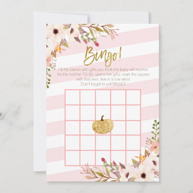 Pink Gold Pumpkin Baby Shower Bingo Games (Front)