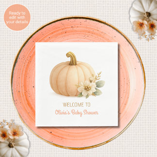 Pink Gold Pumpkin Baby Shower Paper Napkins