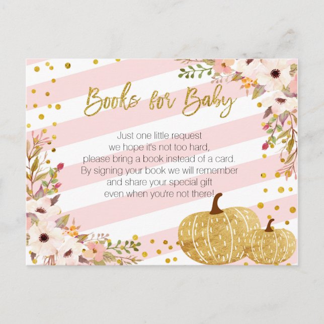 Pink Gold Pumpkin Books for Baby Postcard (Front)