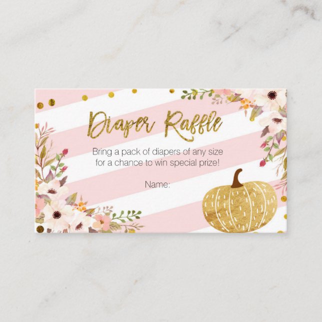 Pink Gold Pumpkin - Diaper Raffle Card (Front)