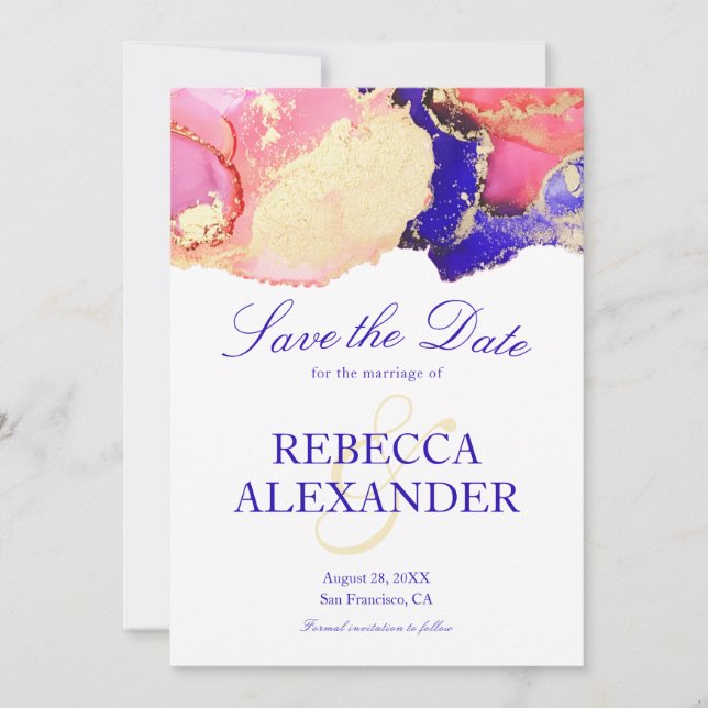 Pink Gold Purple Agate Wedding Save The Date (Front)