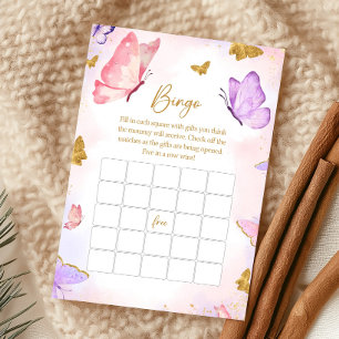 Pink Gold Purple Butterfly Baby Shower Bingo Game