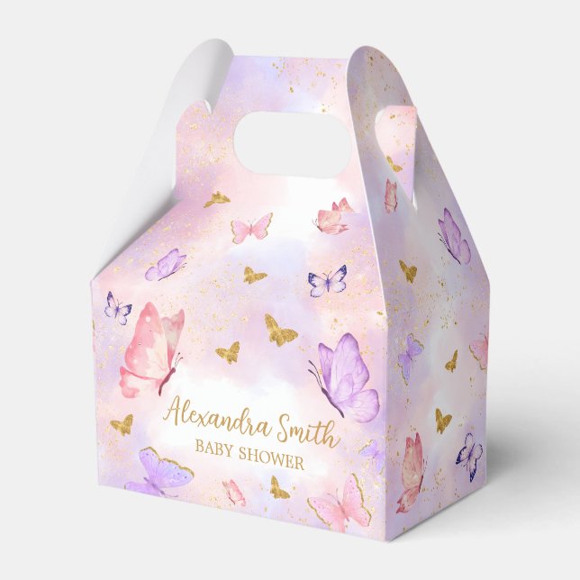 Pink Gold Purple Butterfly Baby Shower Favor Box (Front Side)