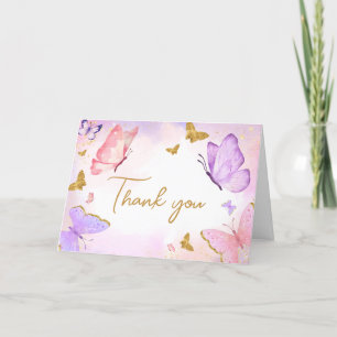 Pink Gold Purple Butterfly Baby Shower Thank You Card