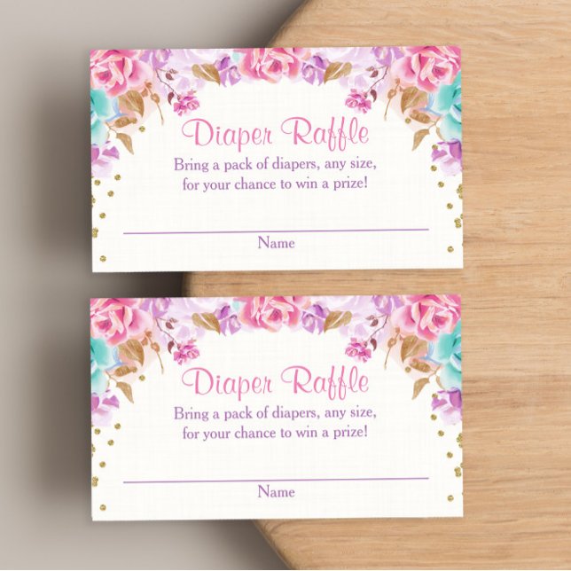 Pink gold purple teal floral diaper raffle enclosure card (Creator Uploaded)