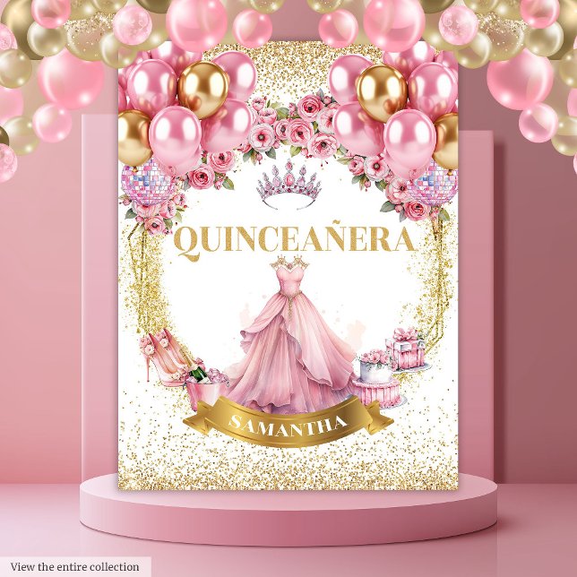 Pink Gold Quinceañera Backdrop Glam Balloon Style Tapestry (Pink Gold Quinceañera Backdrop Glam Balloon Style

)