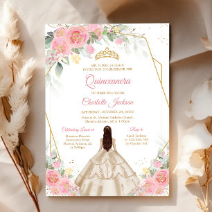Pink & Gold Quinceanera Birthday Invitation