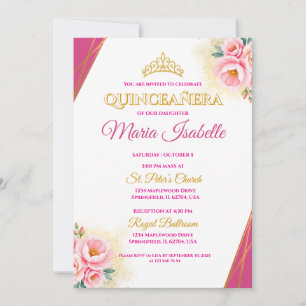 Pink & Gold Quinceañera Invitation