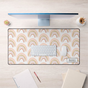 Pink & Gold Rainbow Elegant Boho Pattern Desk Mat