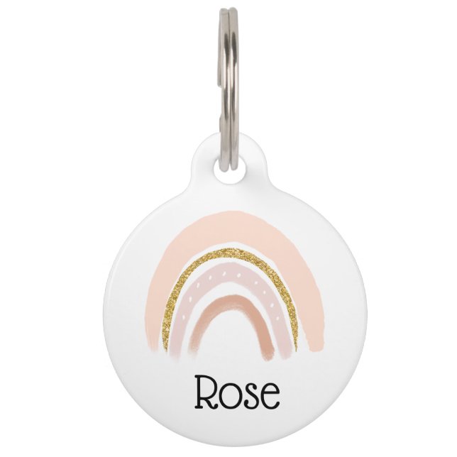 Pink & Gold Rainbow Elegant Boho Pet Tag (Front)