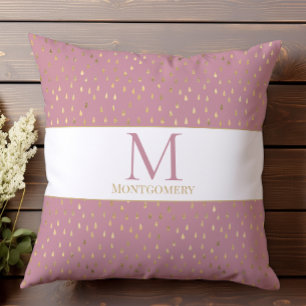Pink Gold Raindrop Modern Trendy Monogram Throw Pillow