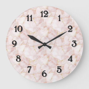Pink Gold Rose Petals Floral Large Clock