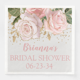 Pink Gold Roses Bridal Shower Napkin